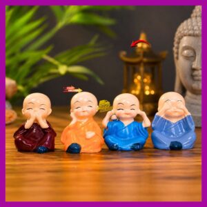 Buddha Monk Set of 4 Polyresin Showpiece for Home Decor